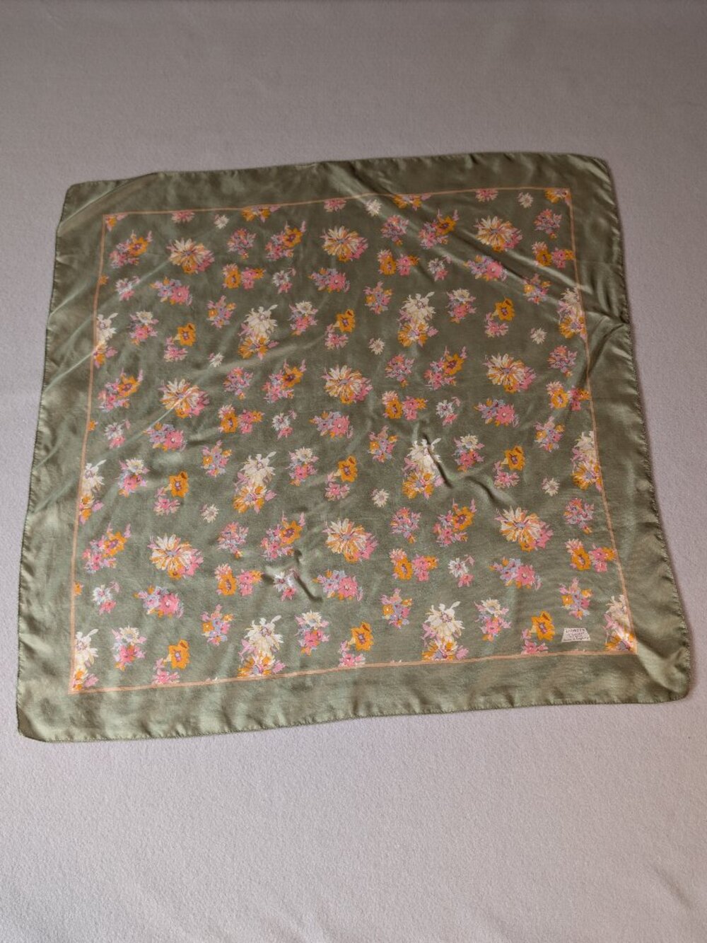 Vintage Liberty of London Silk Scarf Sage Green Floral Made In England 27x27